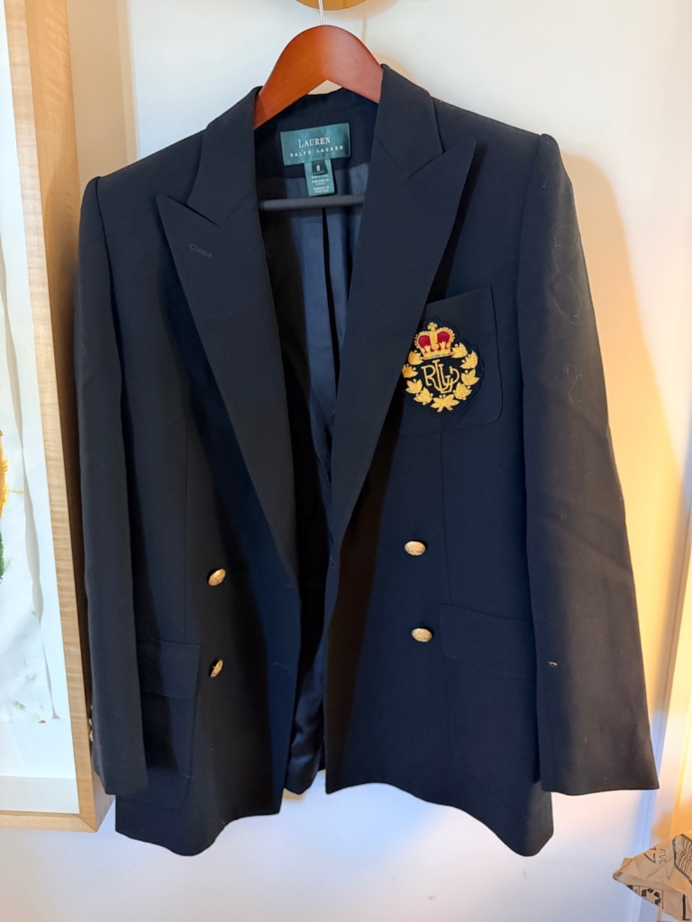 Ralph Lauren Black Double-Breasted Crest Blazer with Gold Buttons